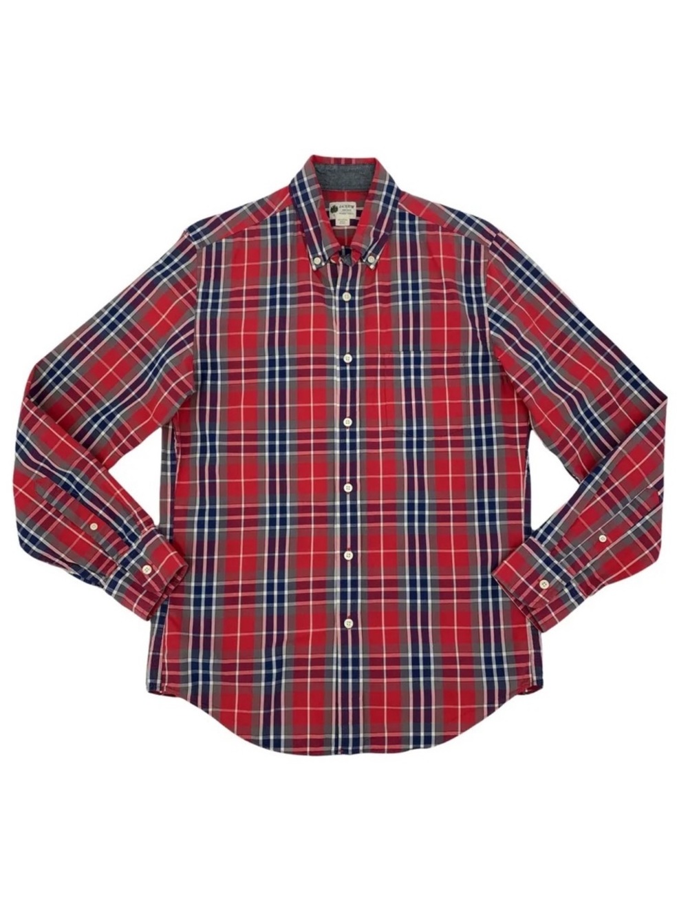 J.Crew Men’s Chapman Washed Tartan Plaid Button-Down Shirt | Red Blue Cotton XL